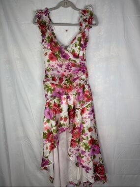 Abercrombie & Fitch Pink and Green Floral High-Low Dress